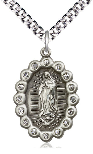 Pewter Our Lady of Guadalupe Medal with Crystal Swarovski stones Catholic Jewelry