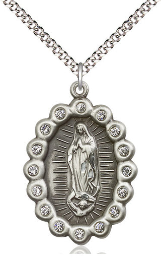 Pewter Our Lady of Guadalupe Medal with Crystal Swarovski stones Catholic Jewelry