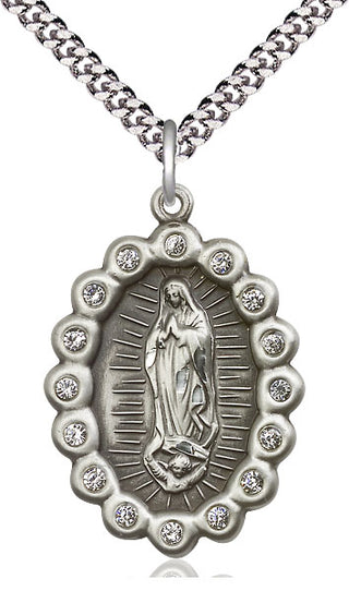 Pewter Our Lady of Guadalupe Medal with Crystal Swarovski stones Catholic Jewelry