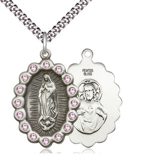 Pewter Our Lady of Guadalupe Medal with LA Swarovski stones Catholic Jewelry
