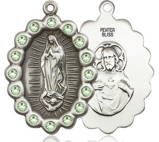 Pewter Our Lady of Guadalupe Medal with Peridot Swarovski stones
