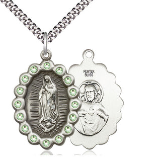 Pewter Our Lady of Guadalupe Medal with Peridot Swarovski stones Catholic Jewelry