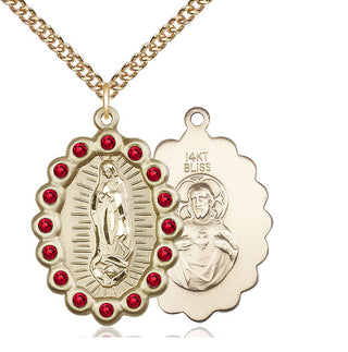 14kt Gold Our Lady of Guadalupe Medal with Ruby Swarovski stones