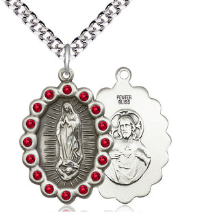 Pewter Our Lady of Guadalupe Medal with Ruby Swarovski stones Catholic Jewelry