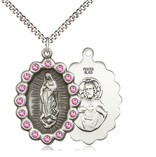 Pewter Our Lady of Guadalupe Medal with Rose Swarovski stones Catholic Jewelry