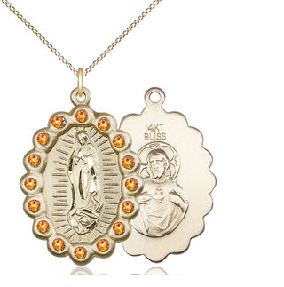 14kt Gold Our Lady of Guadalupe Medal with Topaz Swarovski stones