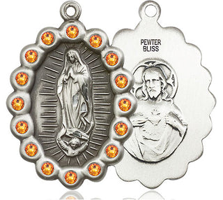 Pewter Our Lady of Guadalupe Medal with Topaz Swarovski stones