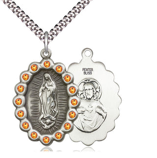 Pewter Our Lady of Guadalupe Medal with Topaz Swarovski stones Catholic Jewelry