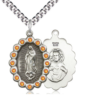 Pewter Our Lady of Guadalupe Medal with Topaz Swarovski stones Catholic Jewelry