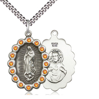 Pewter Our Lady of Guadalupe Medal with Topaz Swarovski stones Catholic Jewelry