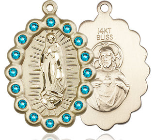 14kt Gold Our Lady of Guadalupe Medal with Zircon Swarovski stones