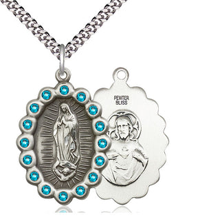 Pewter Our Lady of Guadalupe Medal with Zircon Swarovski stones Catholic Jewelry