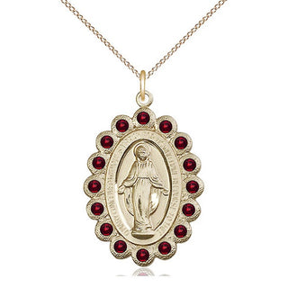 14kt Gold Miraculous Medal with Garnet Swarovski stones