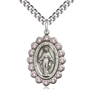 Pewter Miraculous Medal with LA Swarovski stones Catholic Jewelry