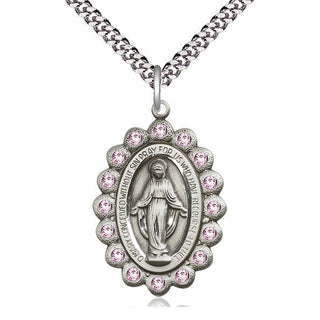 Pewter Miraculous Medal with LA Swarovski stones Catholic Jewelry