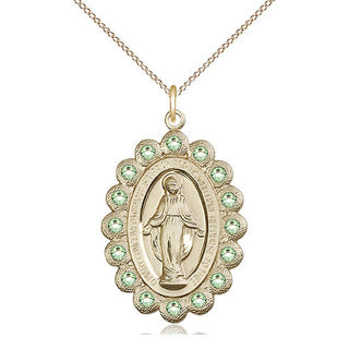 14kt Gold Miraculous Medal with Peridot Swarovski stones