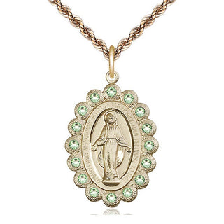 14kt Gold Miraculous Medal with Peridot Swarovski stones