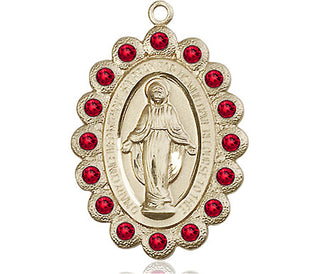 14kt Gold Miraculous Medal with Ruby Swarovski stones