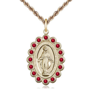 14kt Gold Miraculous Medal with Ruby Swarovski stones