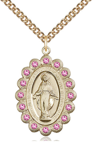 14kt Gold Miraculous Medal with Rose Swarovski stones
