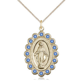 14kt Gold Miraculous Medal with Sapphire Swarovski stones