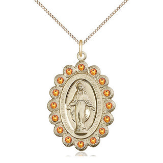 14kt Gold Miraculous Medal with Topaz Swarovski stones