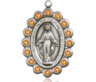 Pewter Miraculous Medal with Topaz Swarovski stones