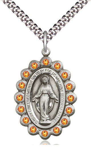 Pewter Miraculous Medal with Topaz Swarovski stones Catholic Jewelry
