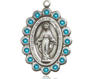 Pewter Miraculous Medal with Zircon Swarovski stones