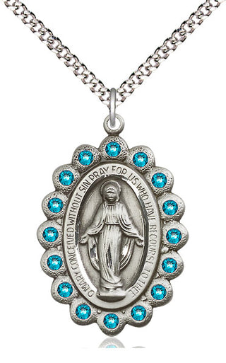 Pewter Miraculous Medal with Zircon Swarovski stones Catholic Jewelry