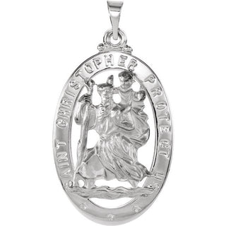14K White 25x18 mm Oval Saint Christopher Medal