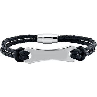 Stainless Steel 3 mm Black Leather 8" Bracelet