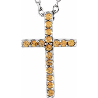 14K White Natural Yellow Sapphire Petite Cross 16" Necklace