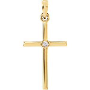 14K Yellow .015 CT Natural Diamond Cross Pendant