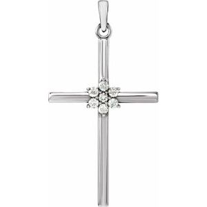 14K White 1/10 CTW Natural Diamond Cross Pendant