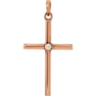 14K Rose Natural White Sapphire Cross Pendant