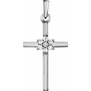 14K White .06 CTW Natural Diamond Cross Pendant