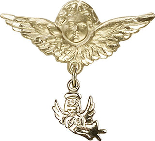 14kt Gold Filled Large Angel w/Wings Guardian Angel Baby Badge