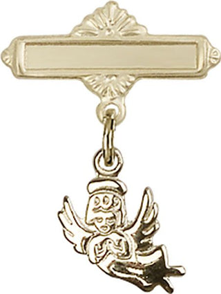 14kt Gold Polished Badge Pin Guardian Angel Baby Badge