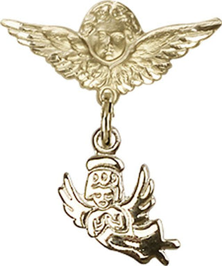 14kt Gold Small Angel w/Wings Guardian Angel Baby Badge