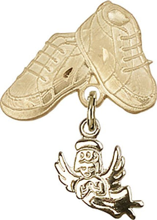 14kt Gold Baby Boots Guardian Angel Baby Badge