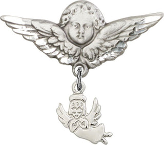 Sterling Silver Large Angel w/Wings Guardian Angel Baby Badge