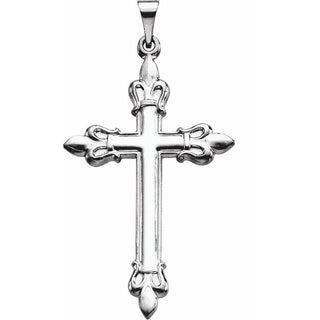 Sterling Silver 35x23 mm Fleur-de-Lis Cross Pendant