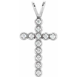 14K White 1/8 CTW Natural Diamond Cross Pendant