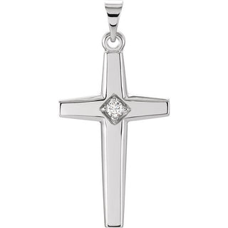 14K White .04 CTW Natural Diamond Cross Pendant 
