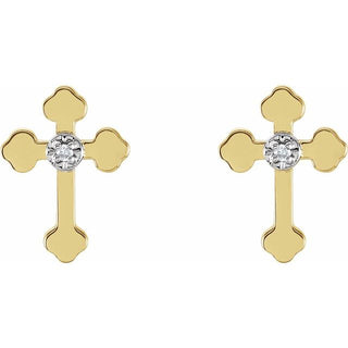 14K Yellow/White .01 CTW Natural Diamond Cross Earrings