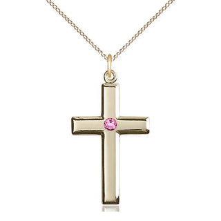 14kt Gold Filled Cross Pendant with 3mm Rose Swarovski Necklace