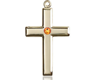 14kt Gold Filled Cross Pendant with a 3mm Topaz Swarovski stone on an 18-inch Gold Filled Light Curb Chain