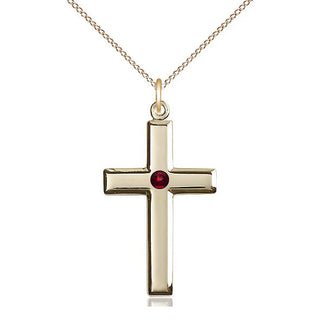 14kt Gold Filled Cross Pendant with 3mm Garnet Swarovski Necklace