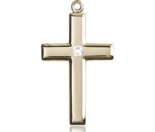 14kt Gold Filled Cross Pendant with a 3mm Crystal Swarovski stone on an 18-inch Gold Filled Light Curb Chain